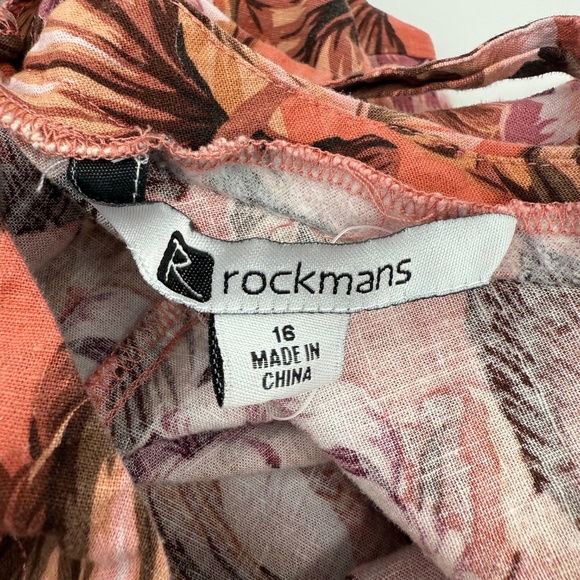 Rockmans Top Women 16 Pink Hawaiian Tropical Linen Blend V Neck Bell Sleeves - Picture 8 of 12